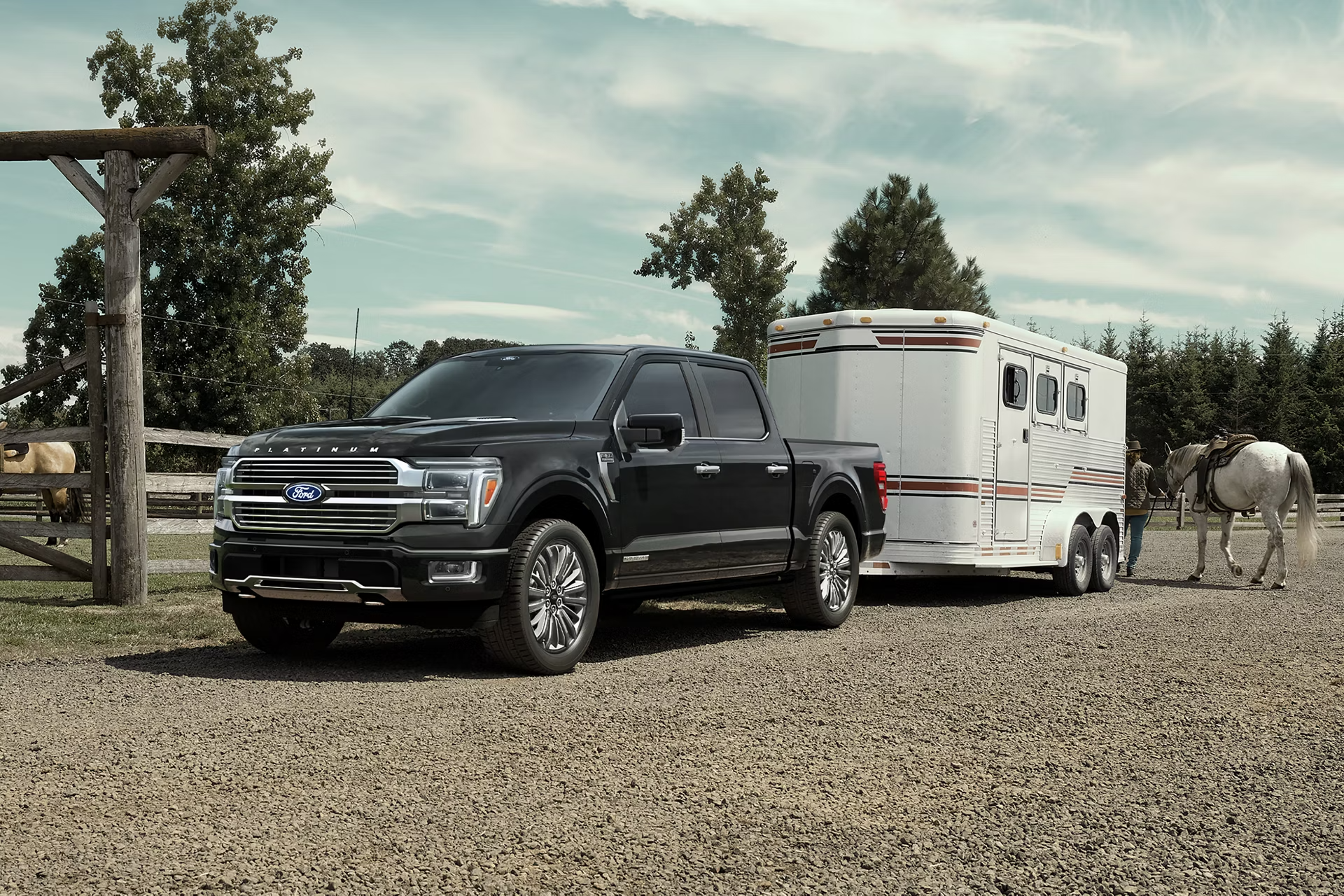 New black 2026 Ford F-150 towing trailer near Caldwell, OH
